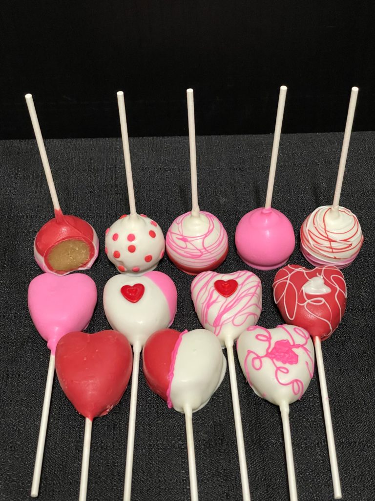 1/2 Dozen Red and White Hearts & Balls Cake Pops 