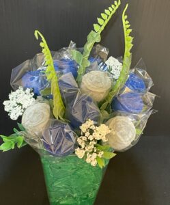 Blue & White Cake Pop Rose Bouquet